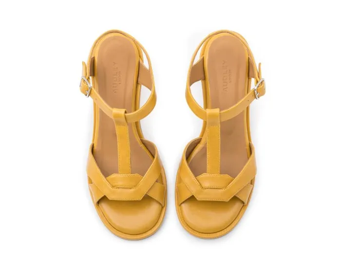 Audley Shoes Medium Heel Leather Sandal Jimena Mustard Women Medium Heel