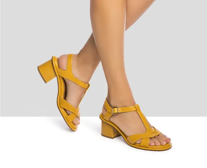 Audley Shoes Medium Heel Leather Sandal Jimena Mustard Women Medium Heel