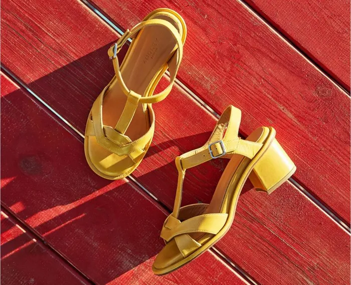 Audley Shoes Medium Heel Leather Sandal Jimena Mustard Women Medium Heel