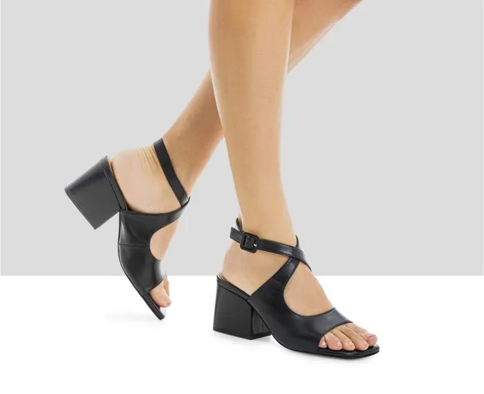 Audley Shoes Medium Heel Leather Sandal Libia Black Women Medium Heel