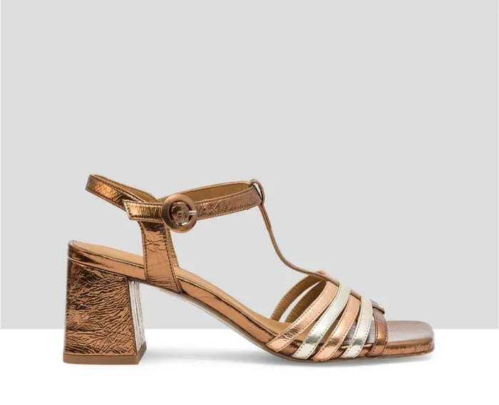 Audley Shoes Medium Heel Leather Sandal Linda Metallic Women Medium Heel