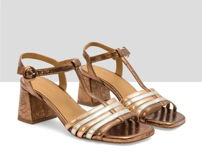 Audley Shoes Medium Heel Leather Sandal Linda Metallic Women Medium Heel