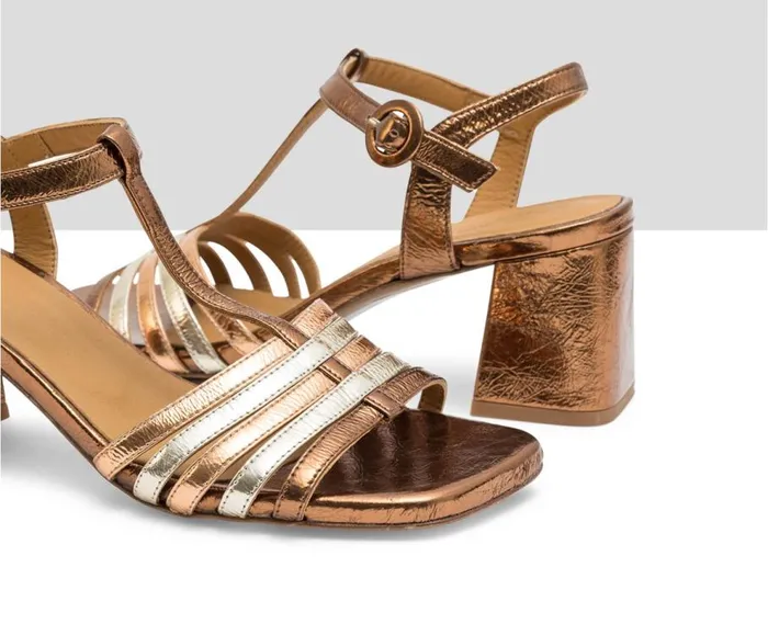 Audley Shoes Medium Heel Leather Sandal Linda Metallic Women Medium Heel