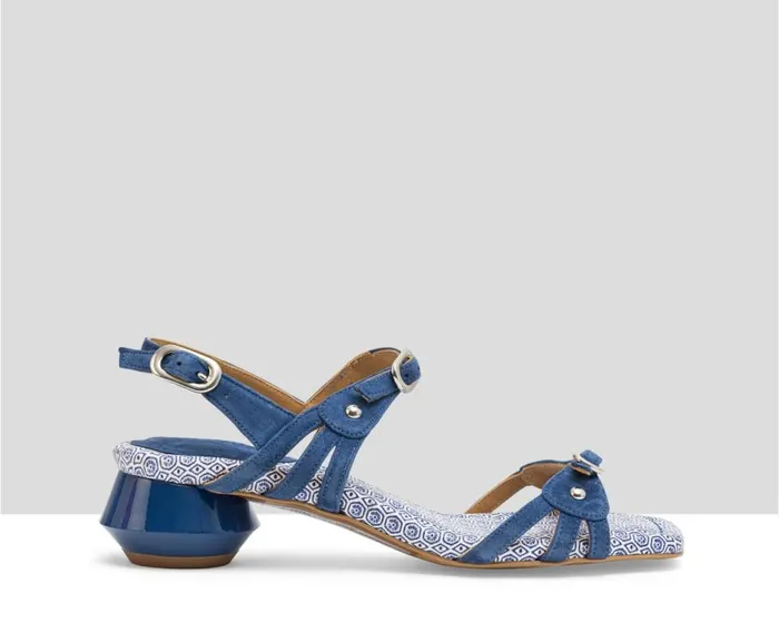 Audley Shoes Medium Heel Leather Sandal Ling Blue Women Medium Heel