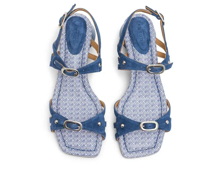 Audley Shoes Medium Heel Leather Sandal Ling Blue Women Medium Heel
