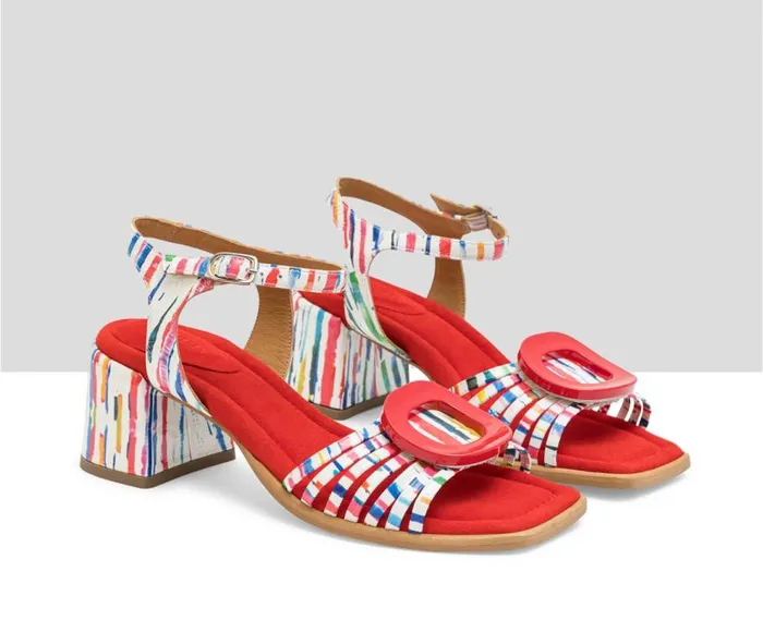 Audley Shoes Medium Heel Leather Sandal Lluvia Print Women Medium Heel