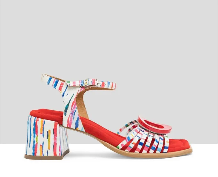Audley Shoes Medium Heel Leather Sandal Lluvia Print Women Medium Heel