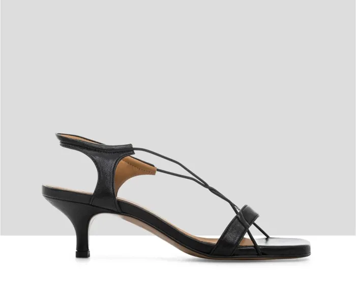 Audley Shoes Medium Heel Leather Sandal Lujan Black Women Medium Heel