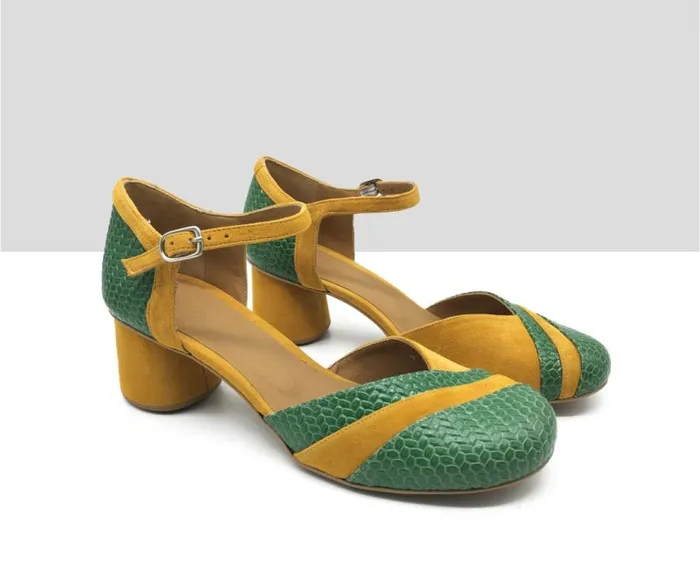 Audley Shoes Medium Heel Leather Shoe Harm Green Women Medium Heel