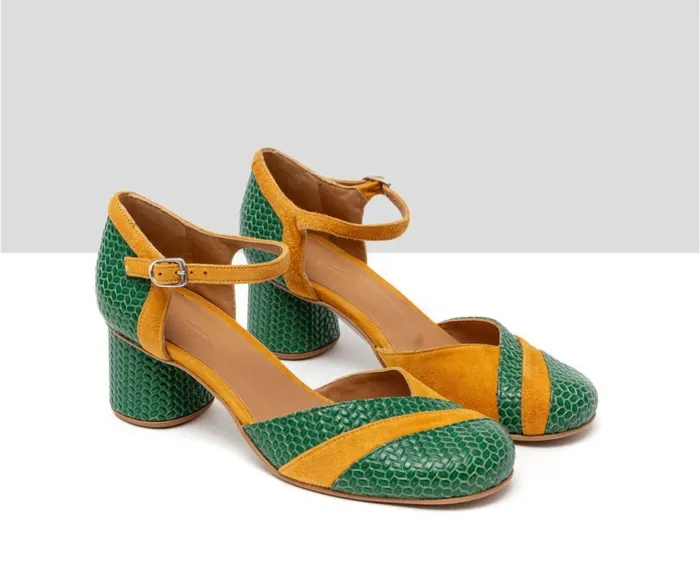 Audley Shoes Medium Heel Leather Shoe Hiba Green Women Medium Heel