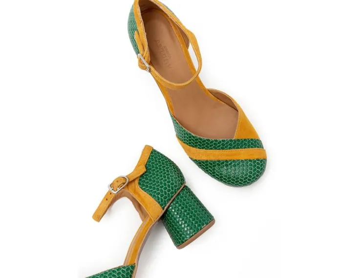 Audley Shoes Medium Heel Leather Shoe Hiba Green Women Medium Heel