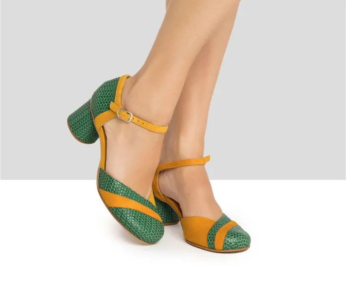 Audley Shoes Medium Heel Leather Shoe Hiba Green Women Medium Heel
