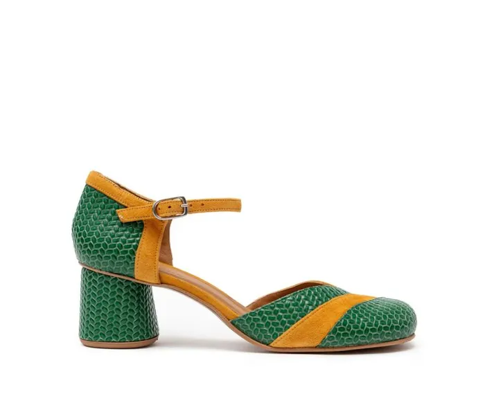 Audley Shoes Medium Heel Leather Shoe Hiba Green Women Medium Heel