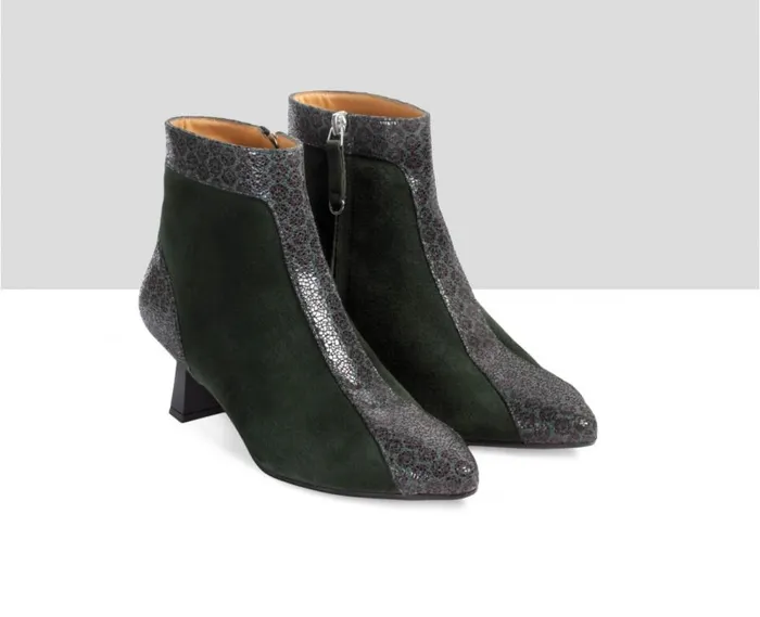 Audley Shoes Mid Heel Leather Bootie Eviana Green Women Medium Heel
