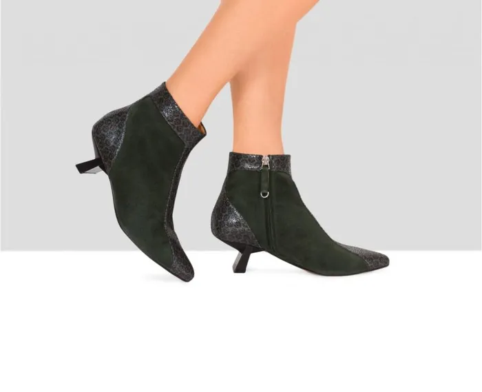 Audley Shoes Mid Heel Leather Bootie Eviana Green Women Medium Heel