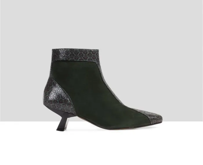 Audley Shoes Mid Heel Leather Bootie Eviana Green Women Medium Heel