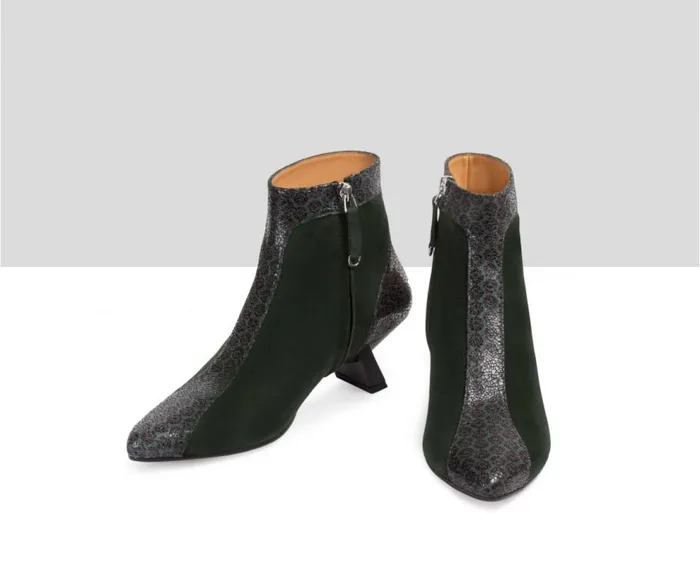 Audley Shoes Mid Heel Leather Bootie Eviana Green Women Medium Heel