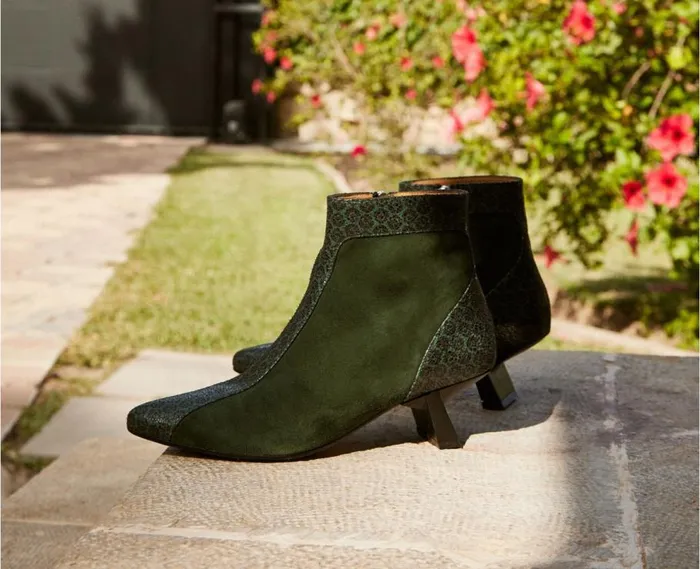 Audley Shoes Mid Heel Leather Bootie Eviana Green Women Medium Heel