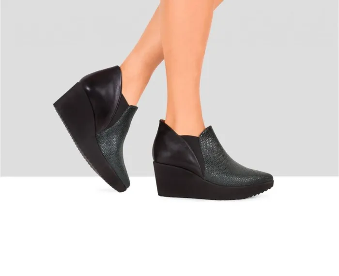 Audley Shoes Mid Heel Leather Booties Elisiana Black Women Sneakers