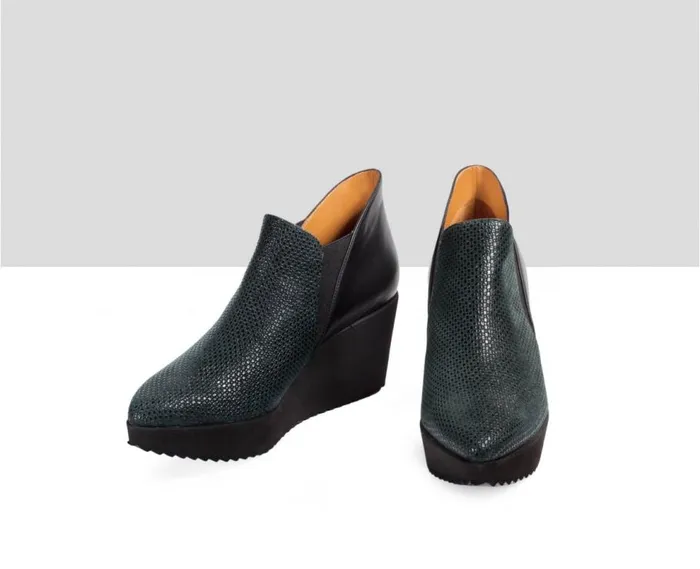 Audley Shoes Mid Heel Leather Booties Elisiana Black Women Sneakers