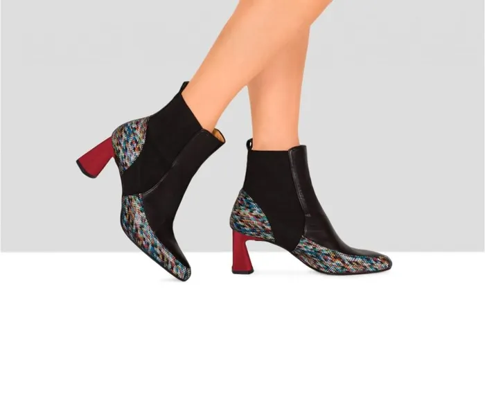 Audley Shoes Mid Heel Leather Booties Elma Black Women Medium Heel
