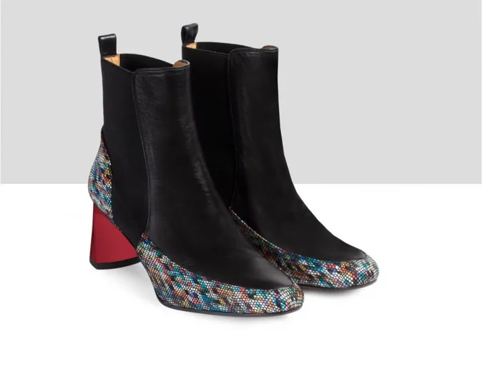 Audley Shoes Mid Heel Leather Booties Elma Black Women Medium Heel