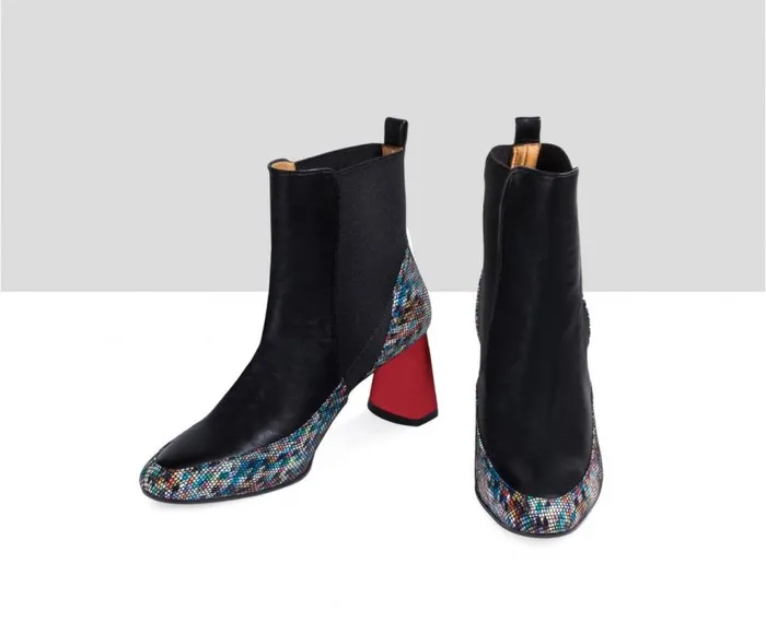 Audley Shoes Mid Heel Leather Booties Elma Black Women Medium Heel