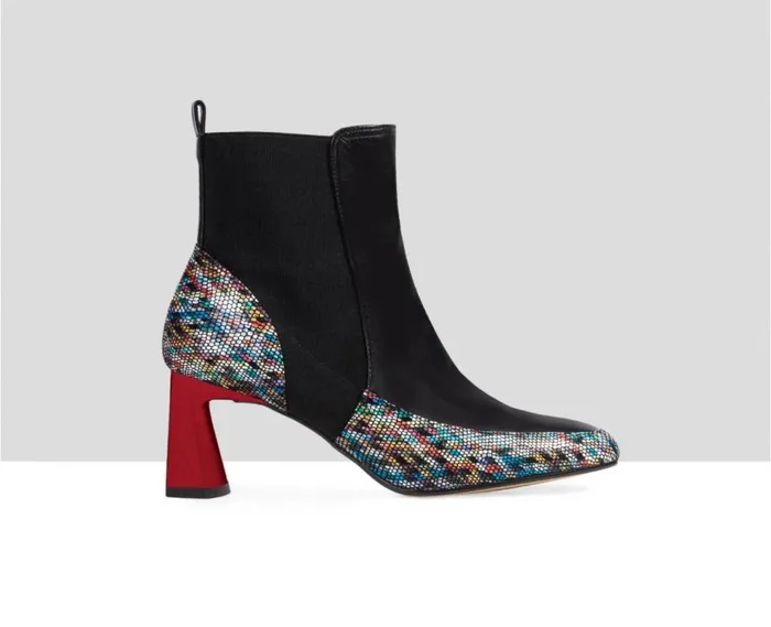 Audley Shoes Mid Heel Leather Booties Elma Black Women Medium Heel