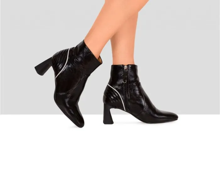 Audley Shoes Mid Heel Leather Booties Elsa Black Women Medium Heel