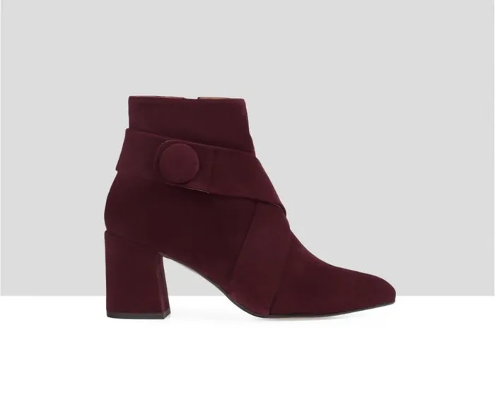 Audley Shoes Mid Heel Leather Booties Estela Purple Women High Heel
