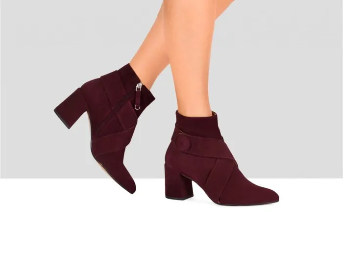 Audley Shoes Mid Heel Leather Booties Estela Purple Women High Heel