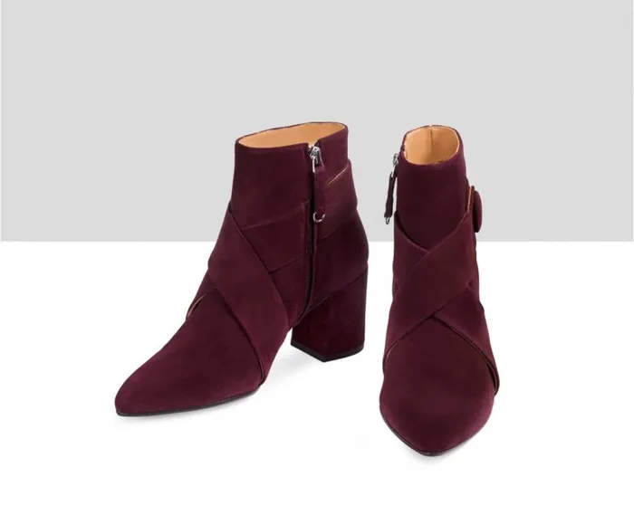 Audley Shoes Mid Heel Leather Booties Estela Purple Women High Heel