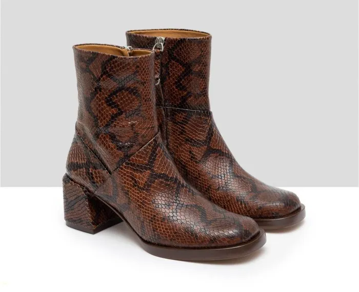 Audley Shoes Mid Heel Leather Booties Gadea Brown Women Medium Heel
