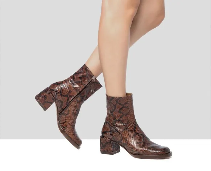 Audley Shoes Mid Heel Leather Booties Gadea Brown Women Medium Heel