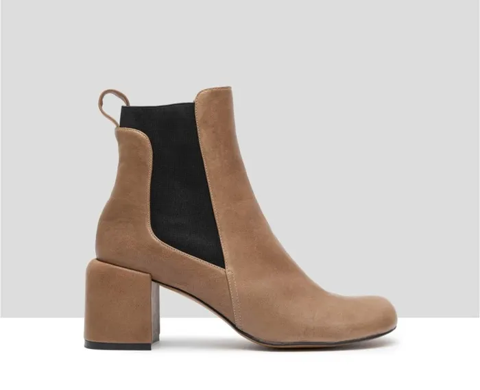 Audley Shoes Mid Heel Leather Booties Gaia Brown Women Medium Heel