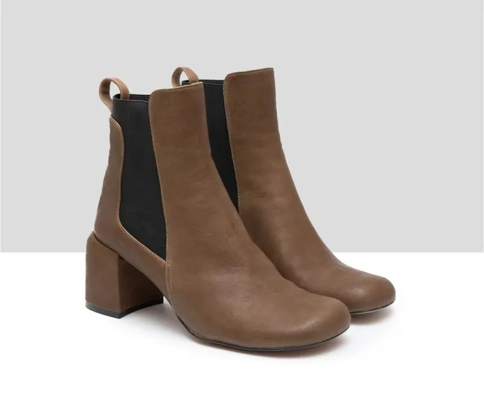 Audley Shoes Mid Heel Leather Booties Gaia Brown Women Medium Heel
