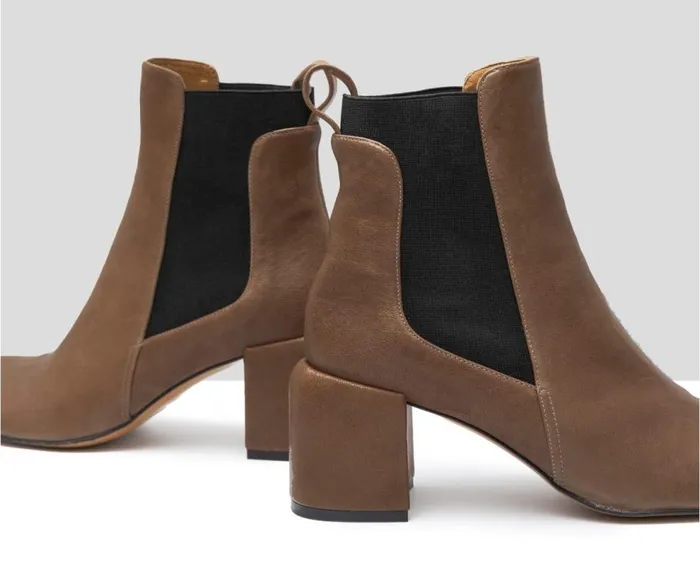Audley Shoes Mid Heel Leather Booties Gaia Brown Women Medium Heel