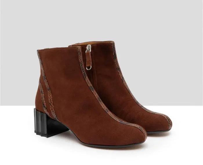 Audley Shoes Mid Heel Leather Booties Giunia Brown Women Medium Heel