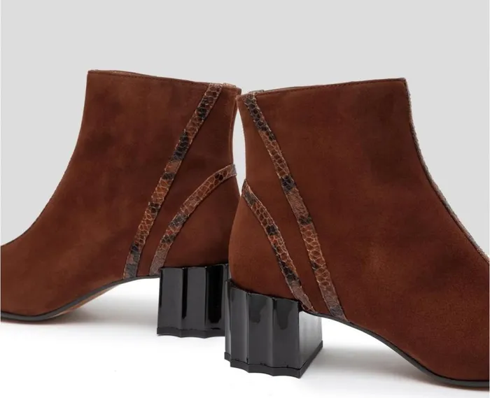 Audley Shoes Mid Heel Leather Booties Giunia Brown Women Medium Heel
