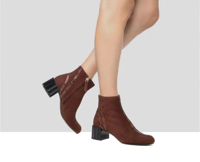 Audley Shoes Mid Heel Leather Booties Giunia Brown Women Medium Heel