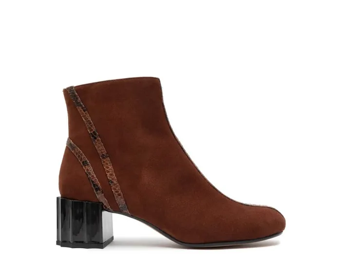 Audley Shoes Mid Heel Leather Booties Giunia Brown Women Medium Heel