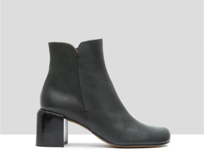 Audley Shoes Mid Heel Leather Booties Glee Green Women Medium Heel