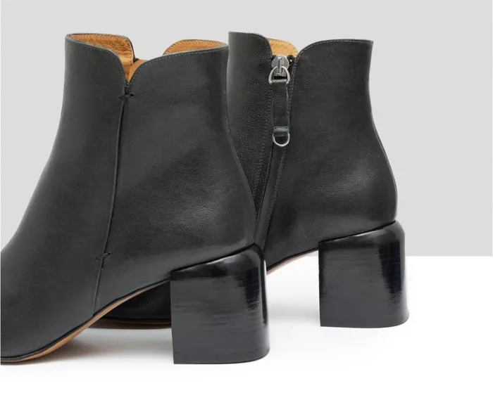Audley Shoes Mid Heel Leather Booties Glee Green Women Medium Heel