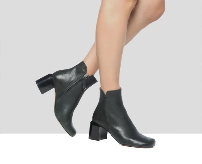 Audley Shoes Mid Heel Leather Booties Glee Green Women Medium Heel