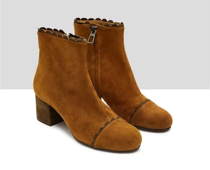 Audley Shoes Mid Heel Leather Booties Inma Brown Women Medium Heel