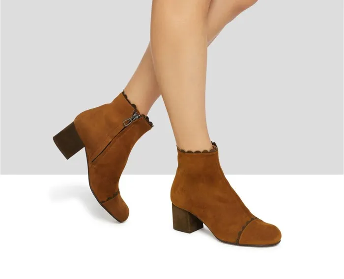 Audley Shoes Mid Heel Leather Booties Inma Brown Women Medium Heel