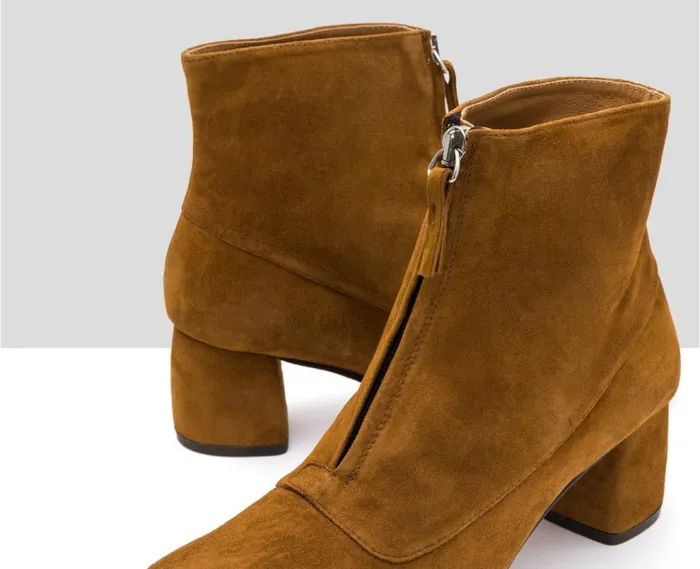 Audley Shoes Mid Heel Leather Booties Ittay Brown Women Medium Heel