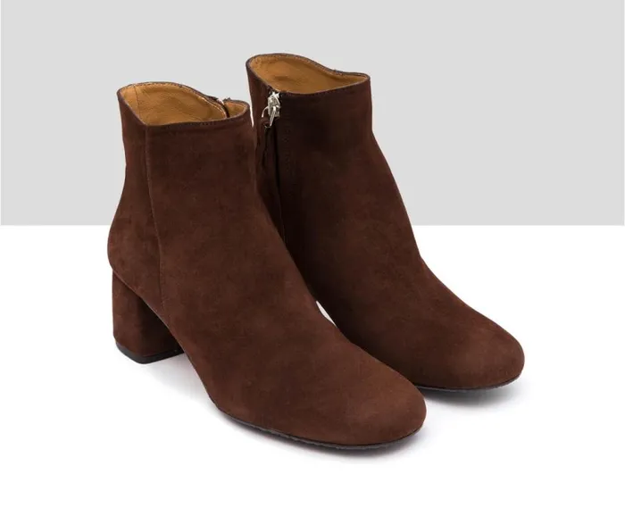 Audley Shoes Mid Heel Leather Booties Ivet Brown Women Medium Heel