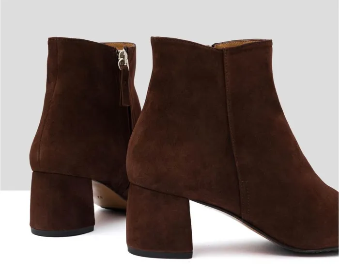 Audley Shoes Mid Heel Leather Booties Ivet Brown Women Medium Heel