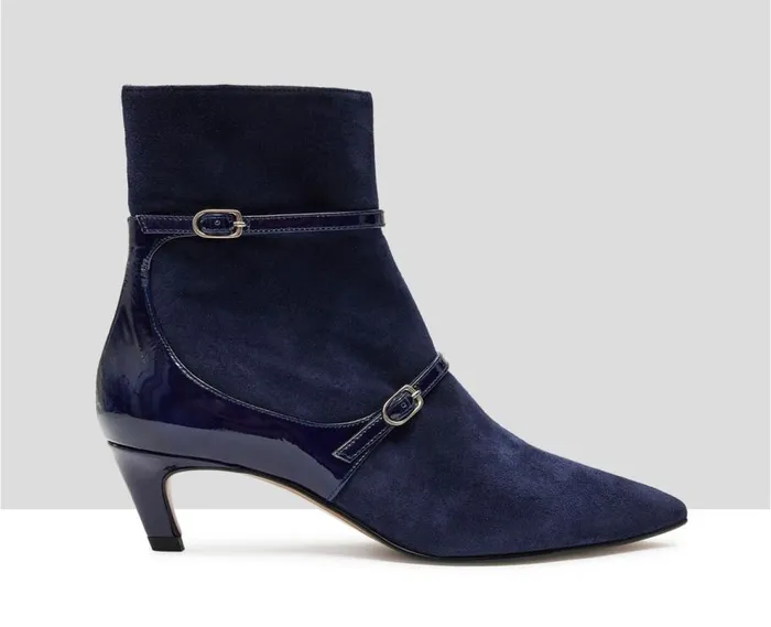 Audley Shoes Mid Heel Leather Booties Kathy Blue Women Low Heel